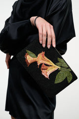 Tommy Beaded Large Pouch | Trumpet Flower Black