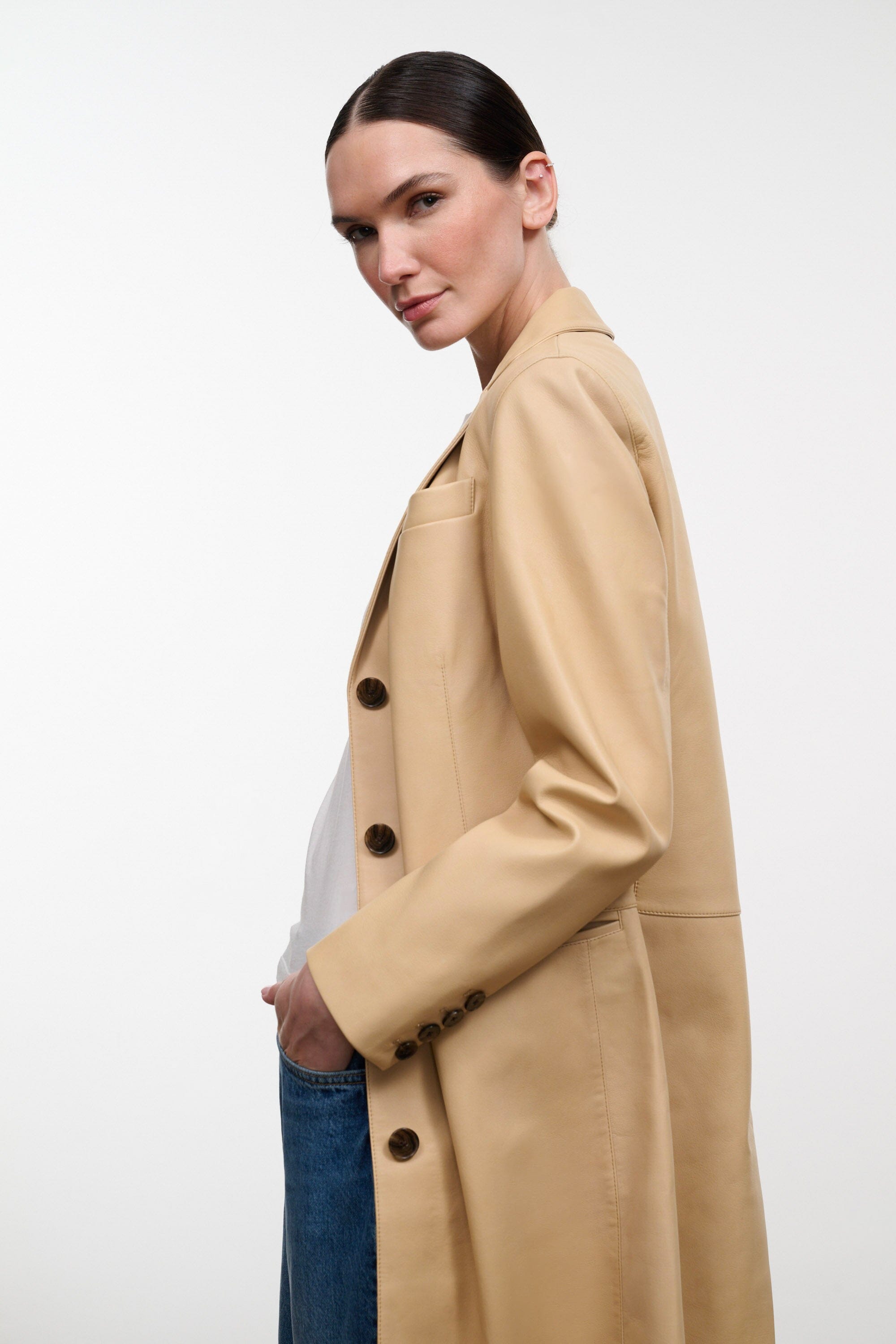 Wyatt Leather Coat | Cashew