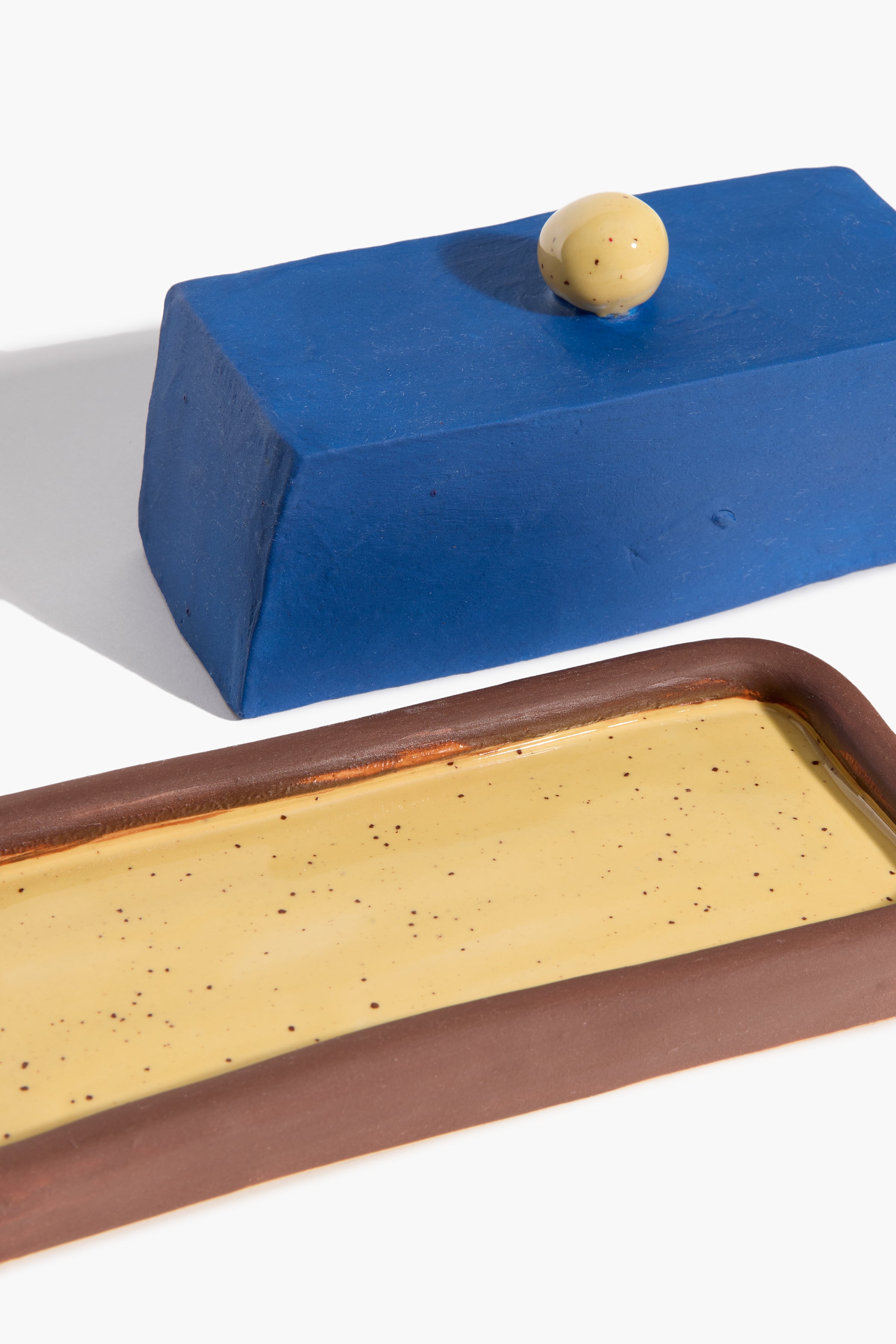 Colorblock Butter Dish | Brown and Blue Glaze