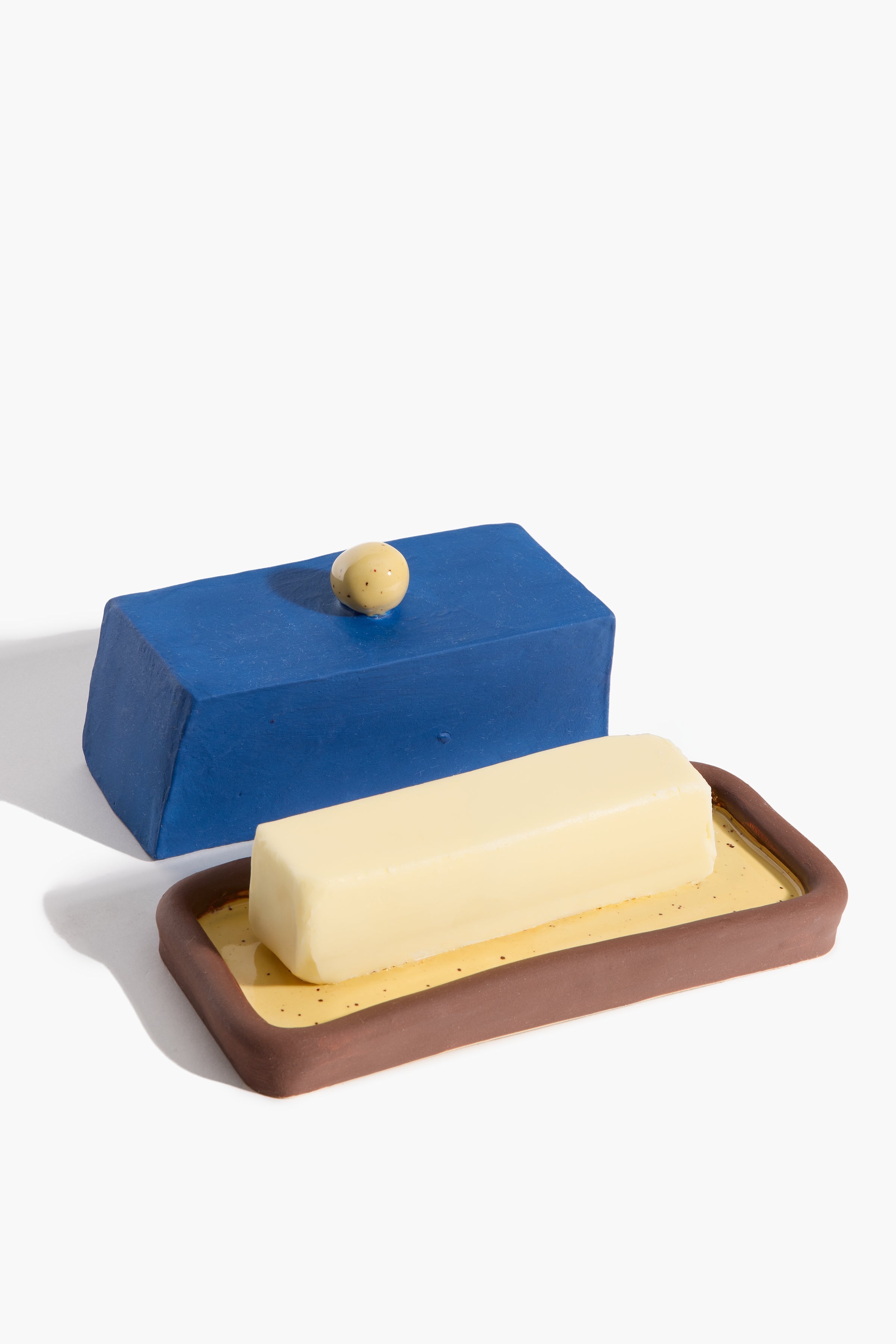 Colorblock Butter Dish | Brown and Blue Glaze