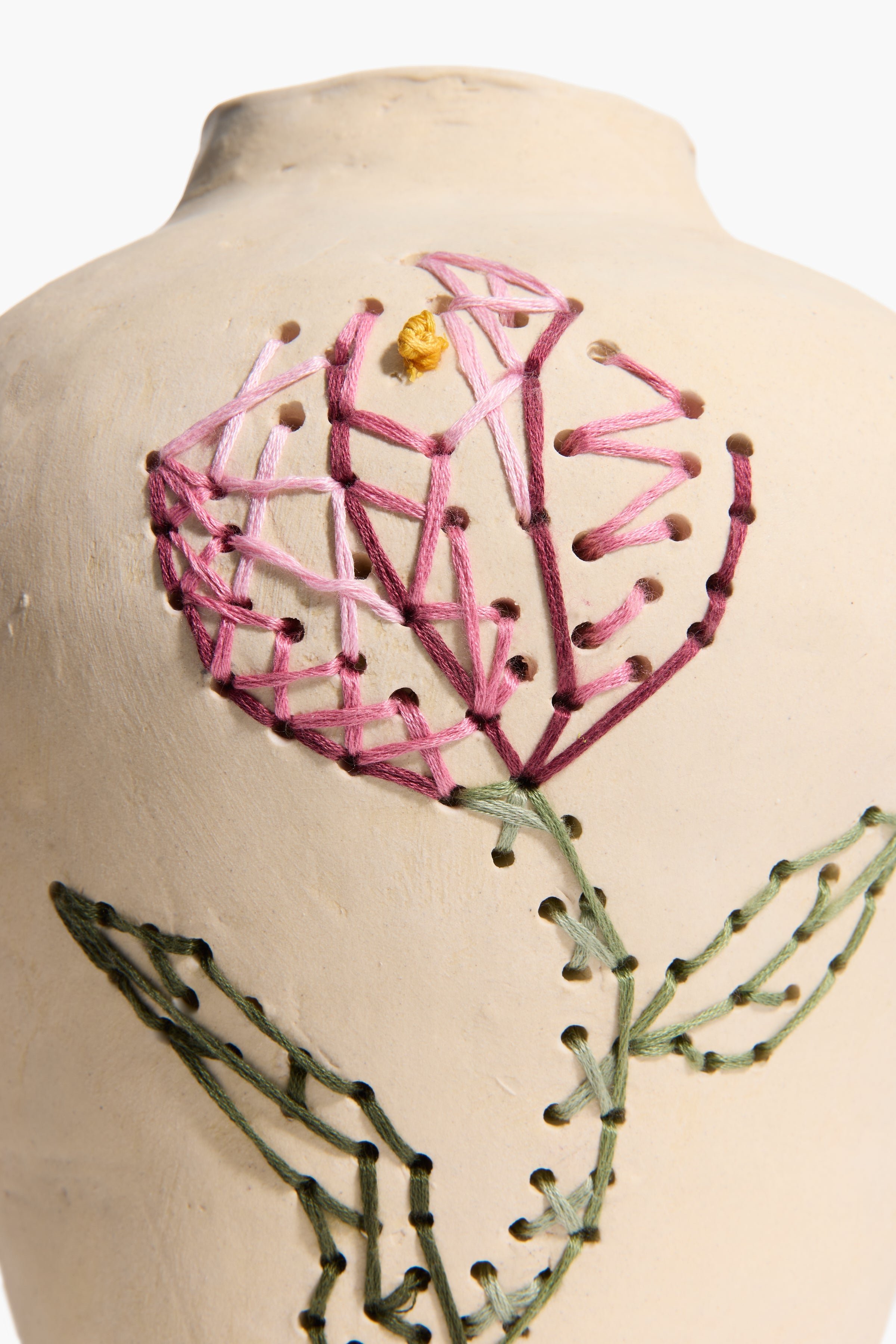 Embroidered Vase | Natural Glaze