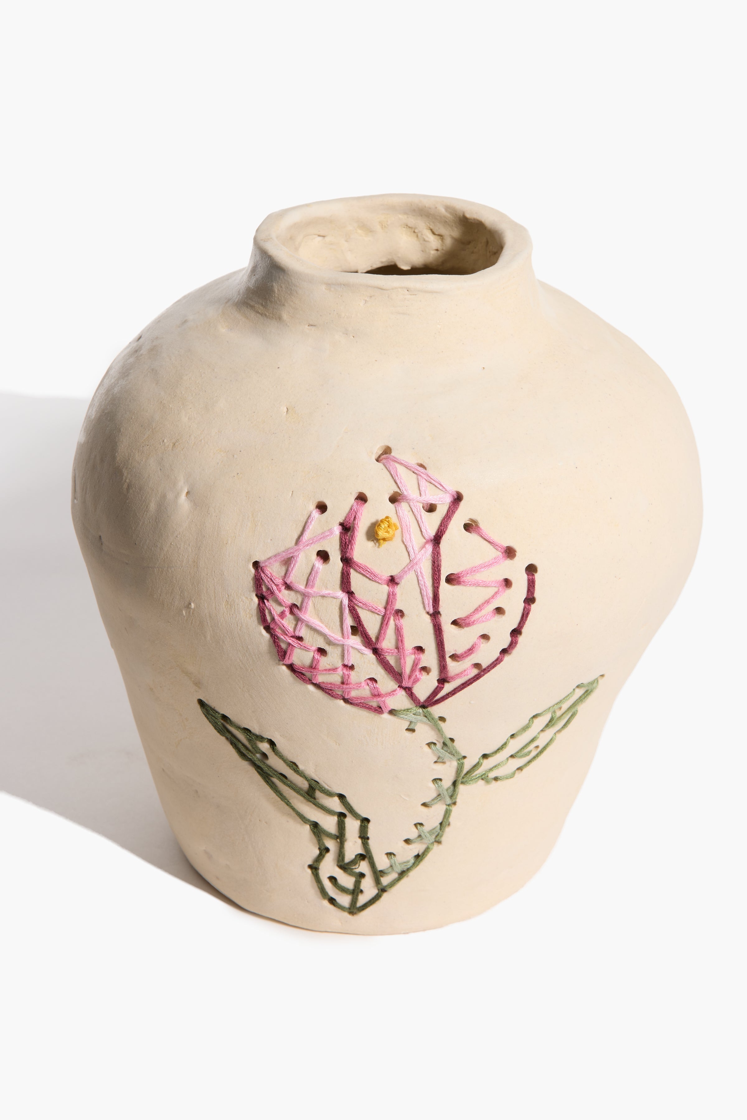 Embroidered Vase | Natural Glaze