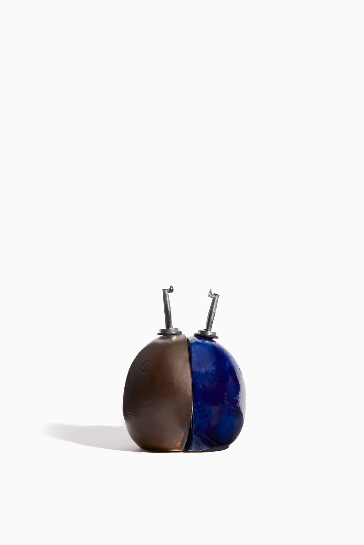 Henry Olive Oil & Vinegar Dispenser Set | Brown and Cobalt Blue Glaze