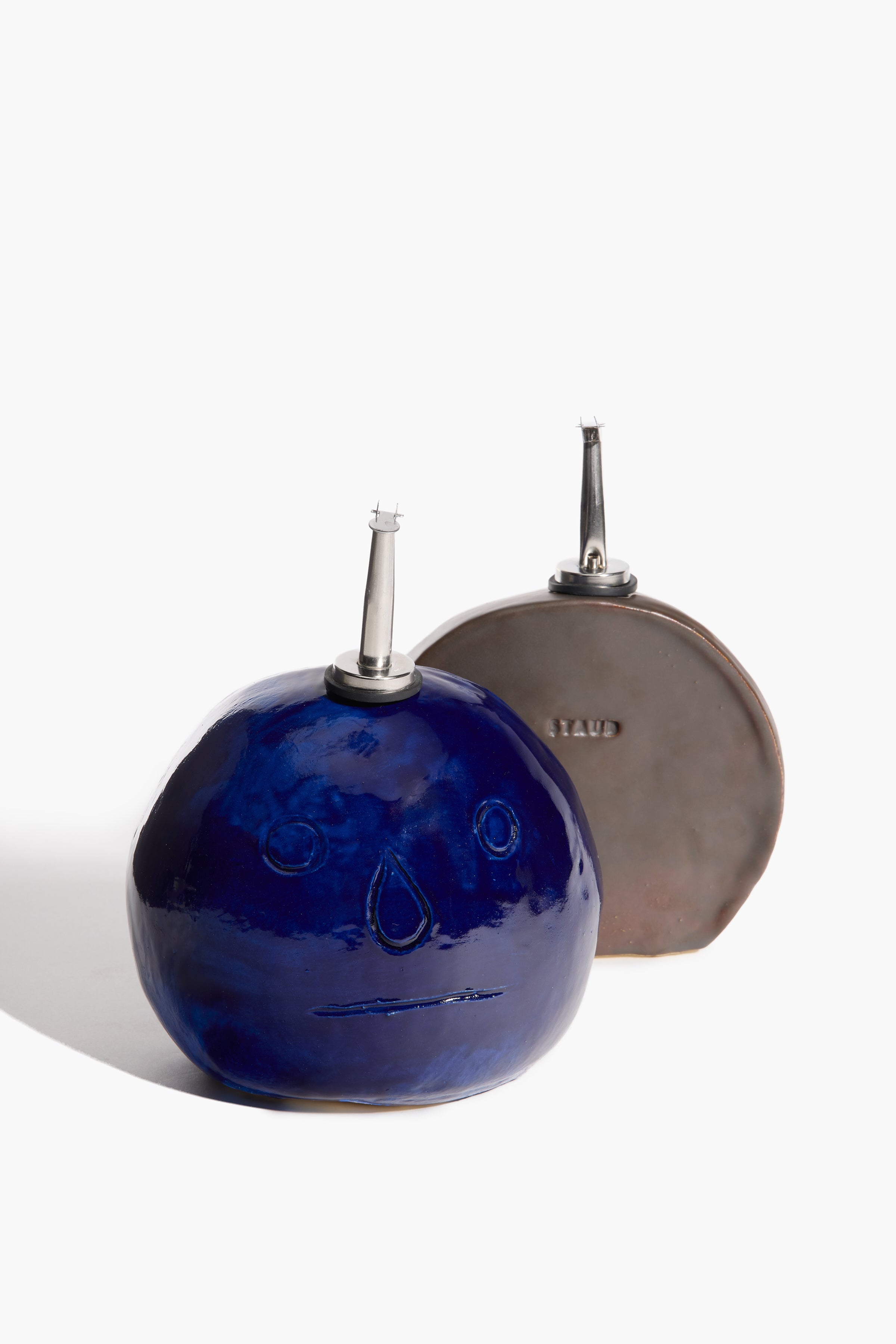 Henry Olive Oil & Vinegar Dispenser Set | Brown and Cobalt Blue Glaze
