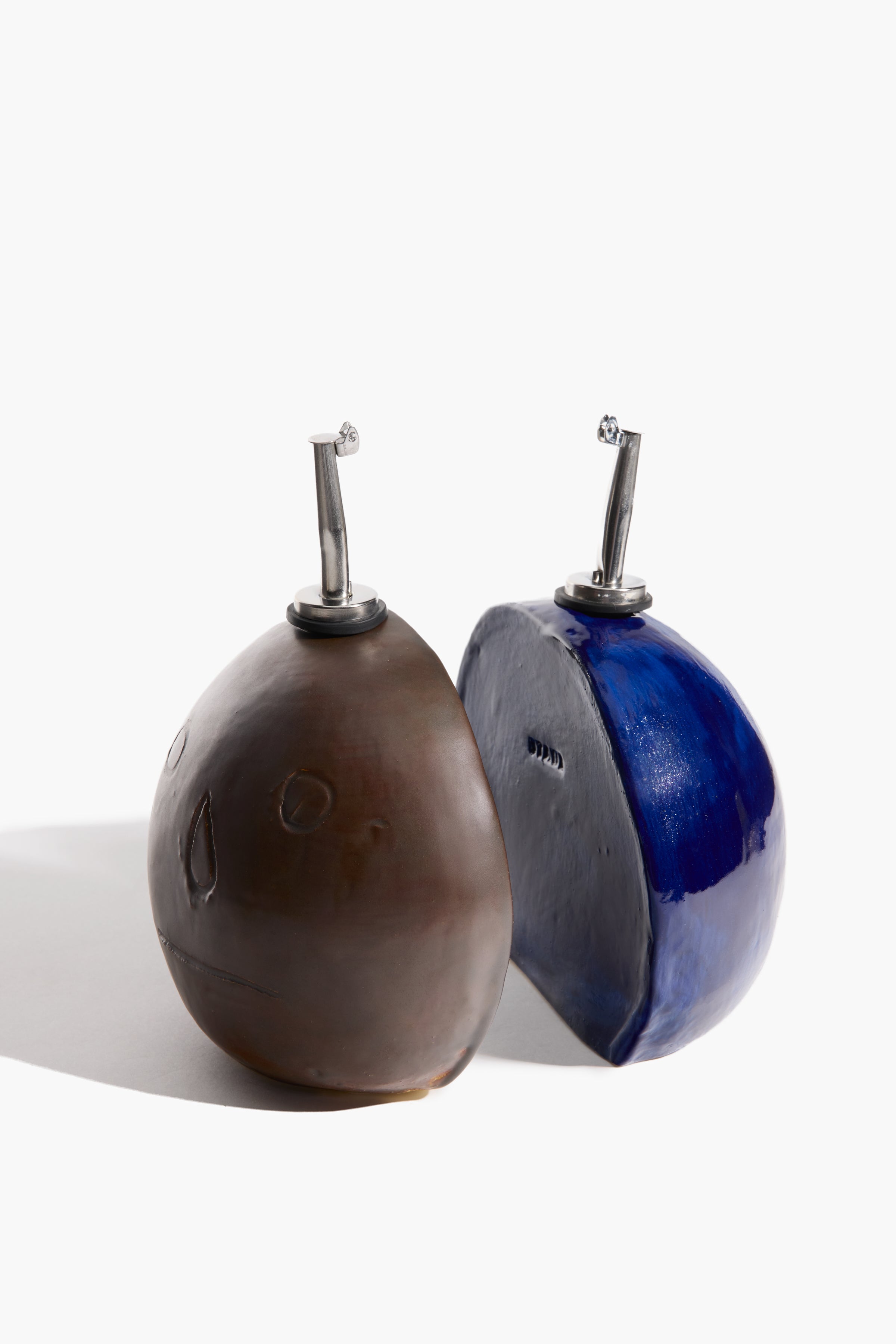 Henry Olive Oil & Vinegar Dispenser Set | Brown and Cobalt Blue Glaze
