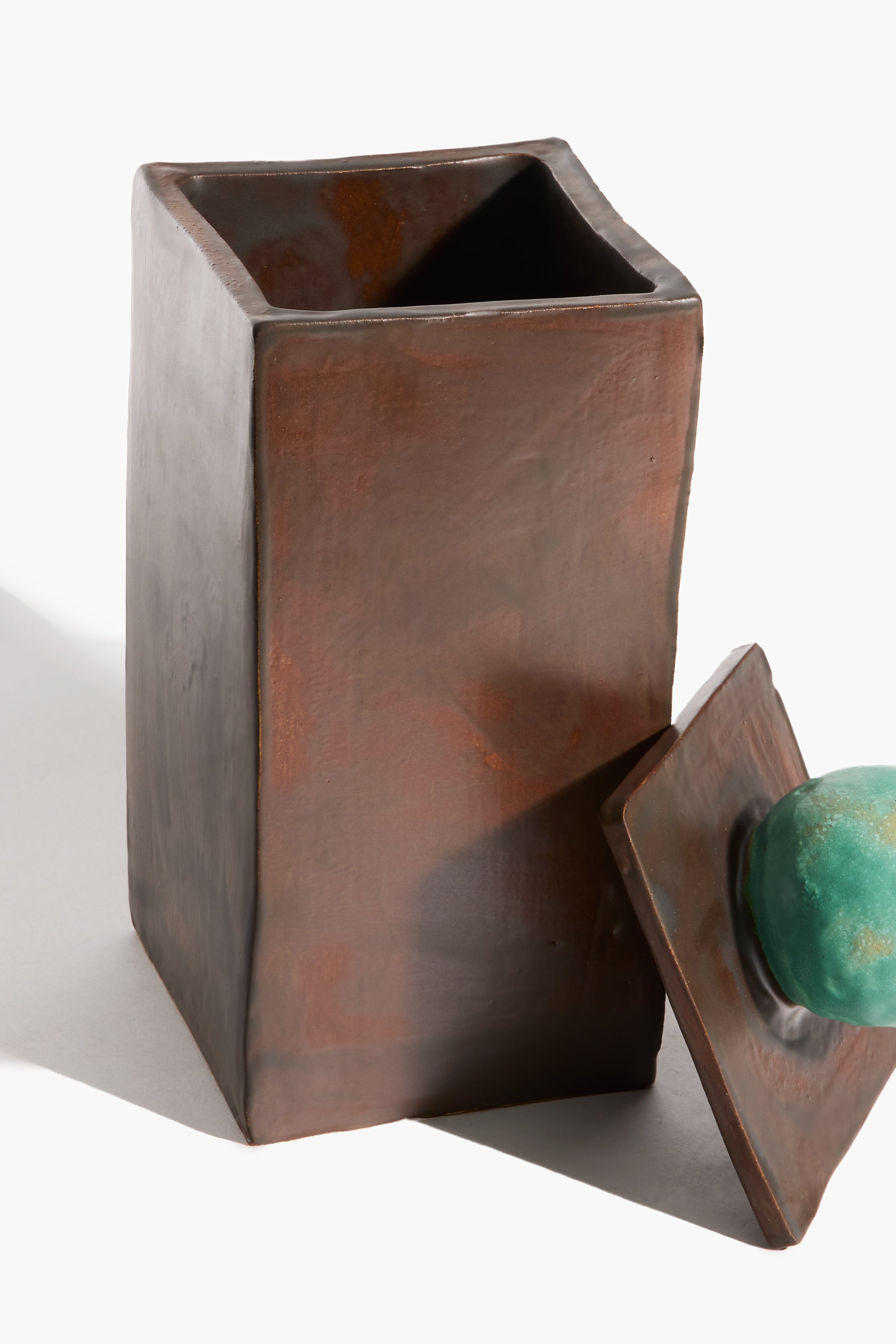 Large Moon-Lid Box | Brown and Satin Patina Glaze