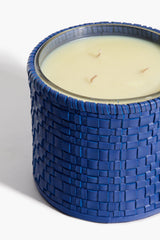 Large Rowe Woven Leather Candle | Henry Blue