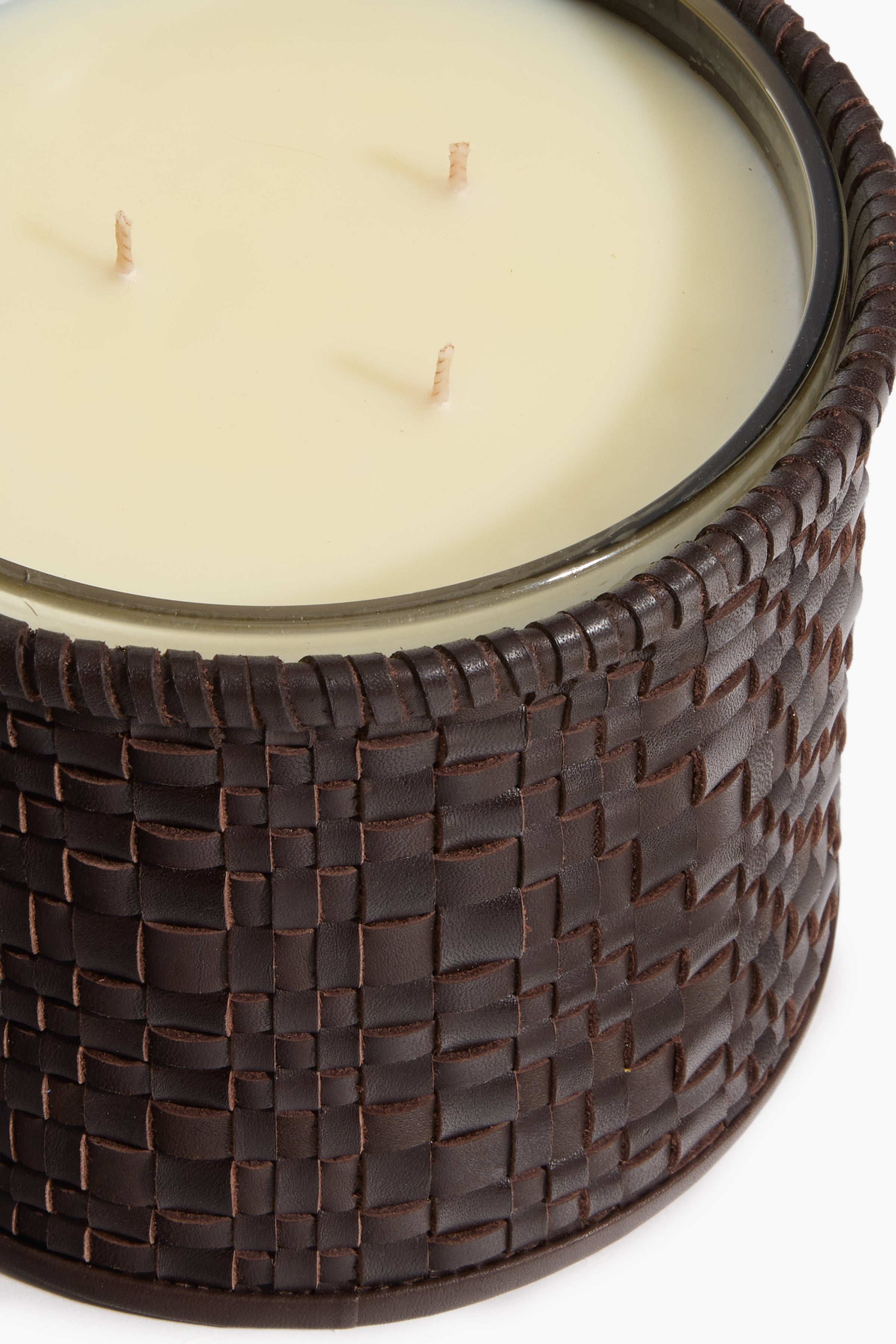 Large Rowe Woven Leather Candle | Espresso