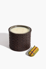 Large Rowe Woven Leather Candle | Espresso