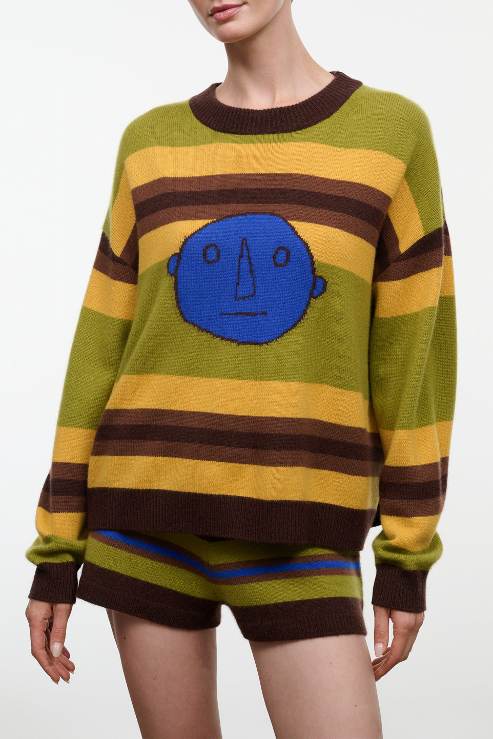 Serrano Cashmere Relaxed Crew | Nightowl Stripe