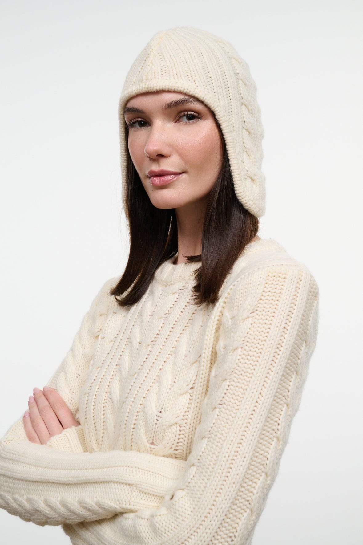 Cable Knit Alpine Cap | Ivory