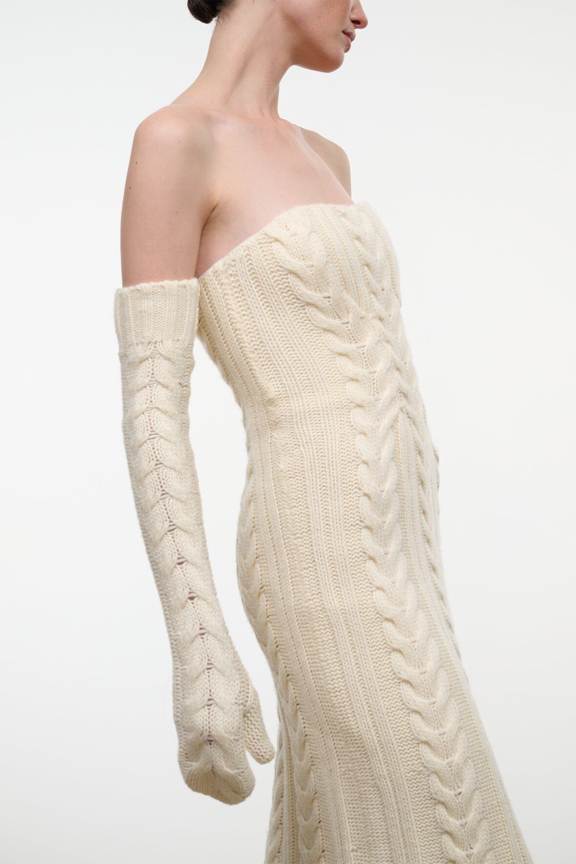 Cable Knit Opera Mittens | Ivory