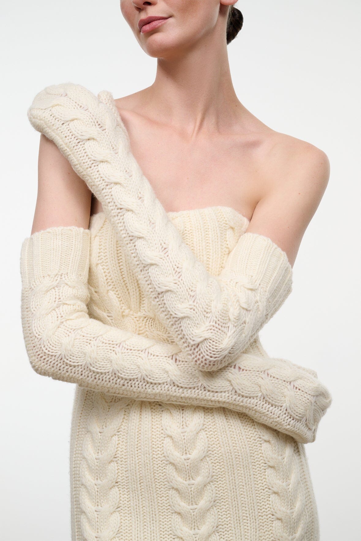 Cable Knit Opera Mittens | Ivory