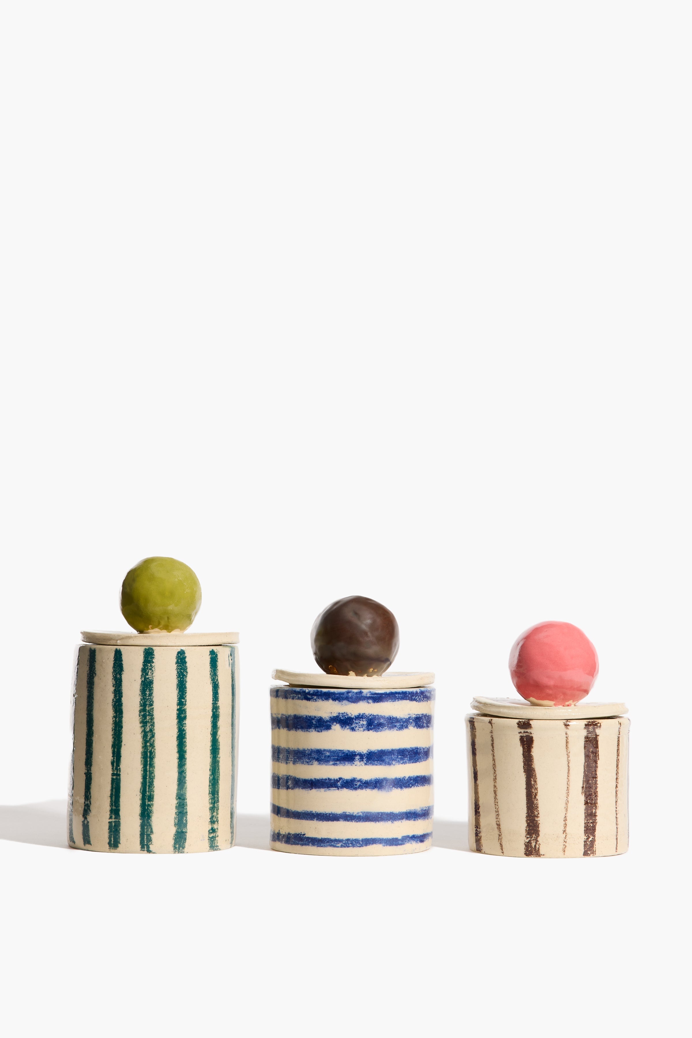 Set of 3 Moon-Lid Jars | Multi Stripe Glaze
