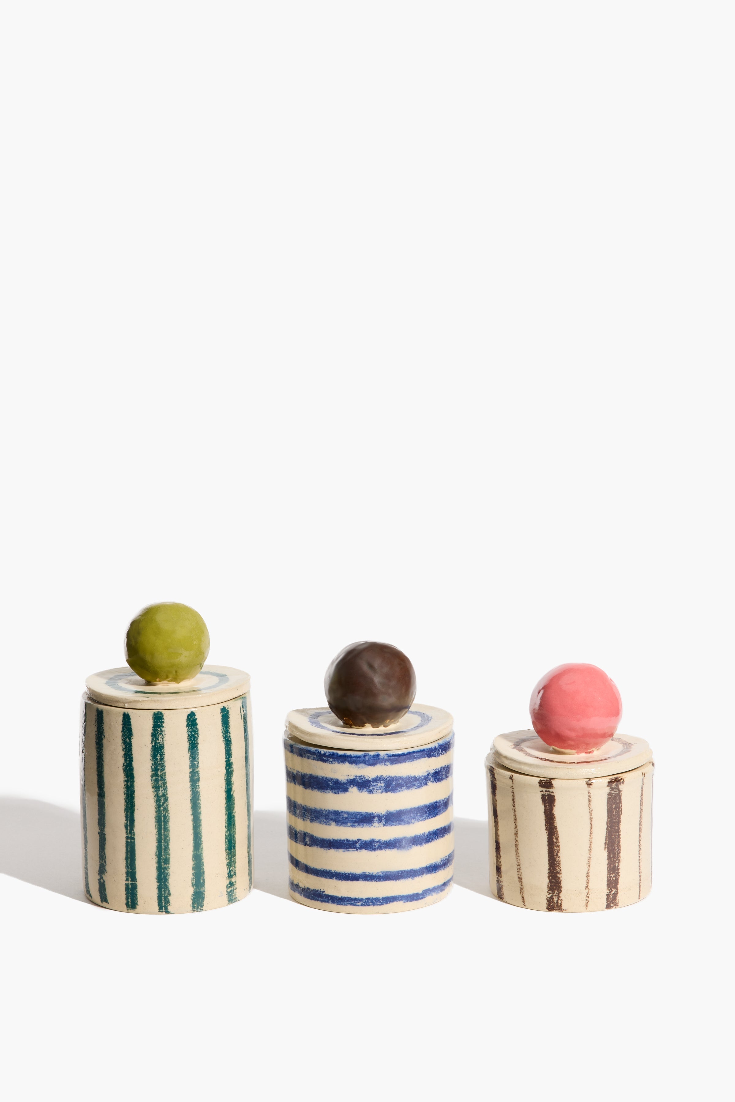 Set of 3 Moon-Lid Jars | Multi Stripe Glaze