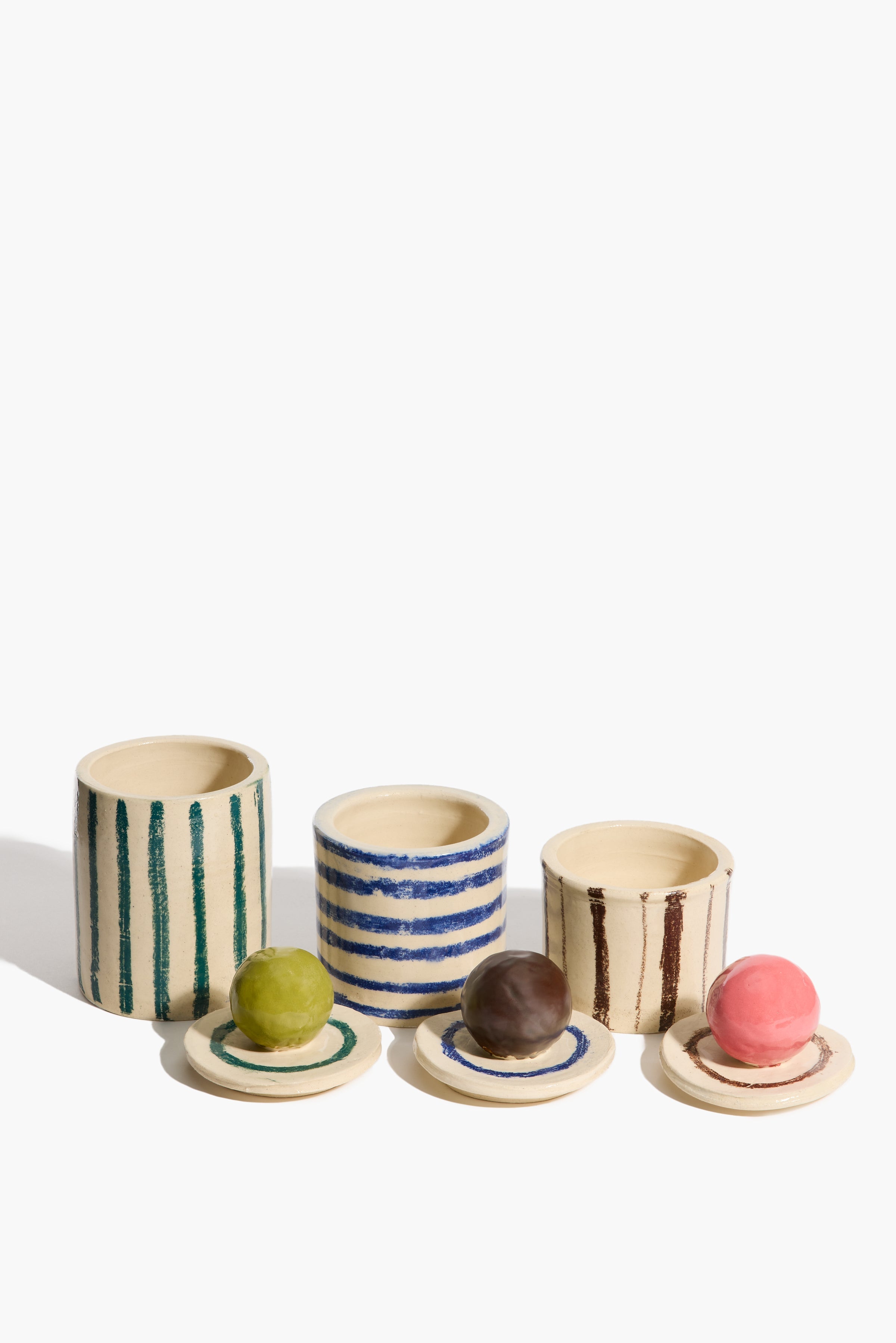 Set of 3 Moon-Lid Jars | Multi Stripe Glaze