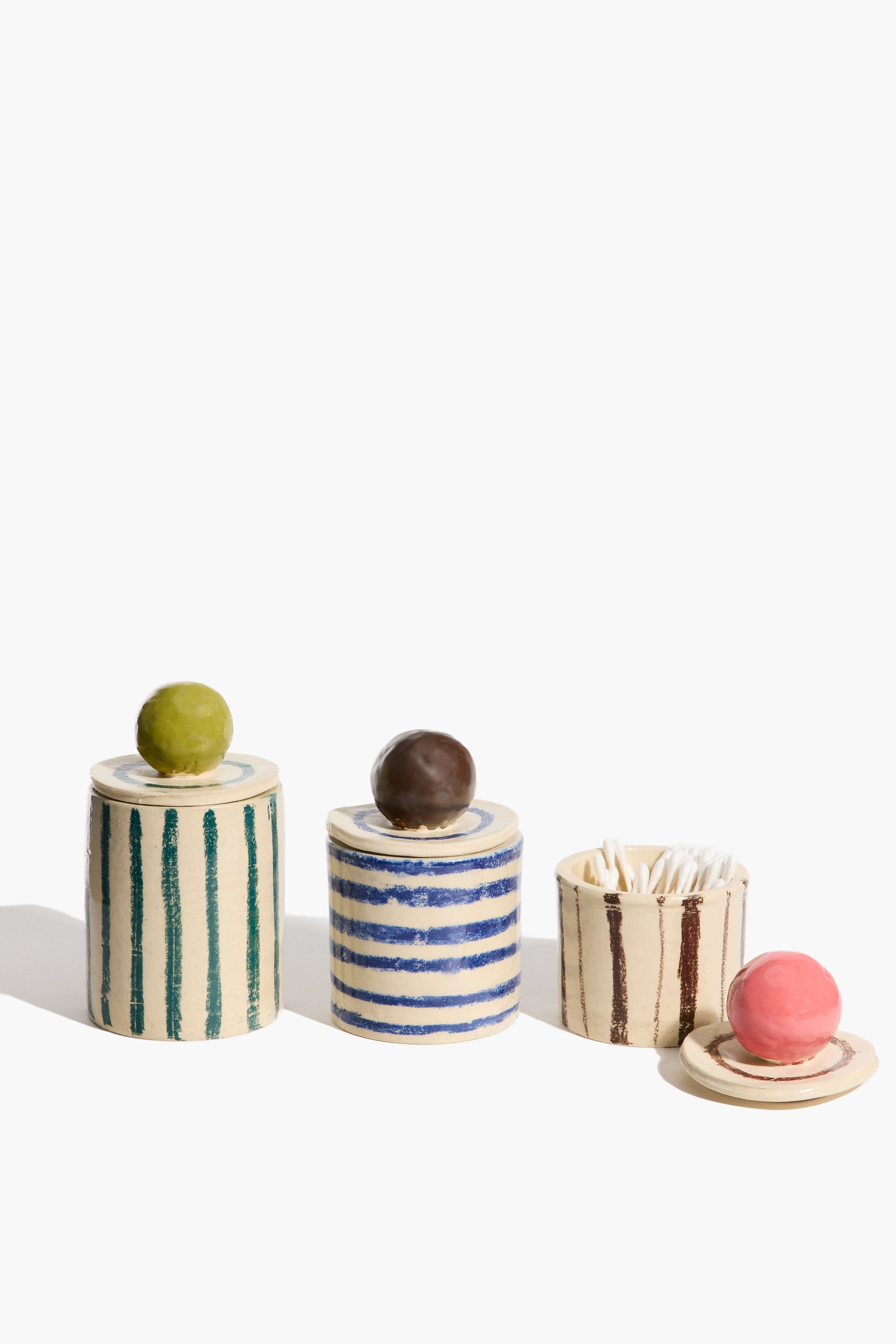 Set of 3 Moon-Lid Jars | Multi Stripe Glaze